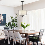 6-Light 20 Inch Farmhouse Dimmable Drum Chandelier Light Fixture With Fabric Shade For Dining Room Kitchen Living Room