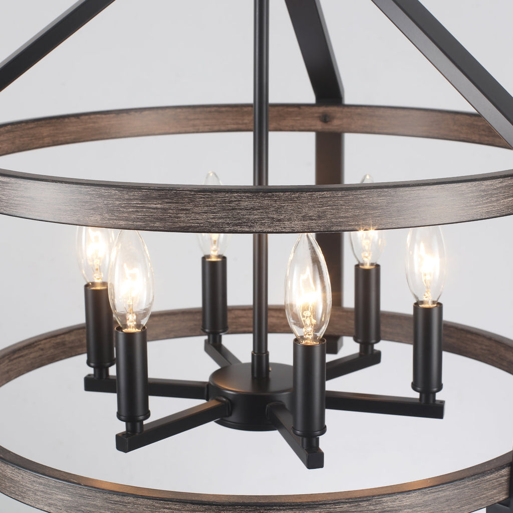 6-Light 23.1" Dimmable Farmhouse Round Cage Chandelier