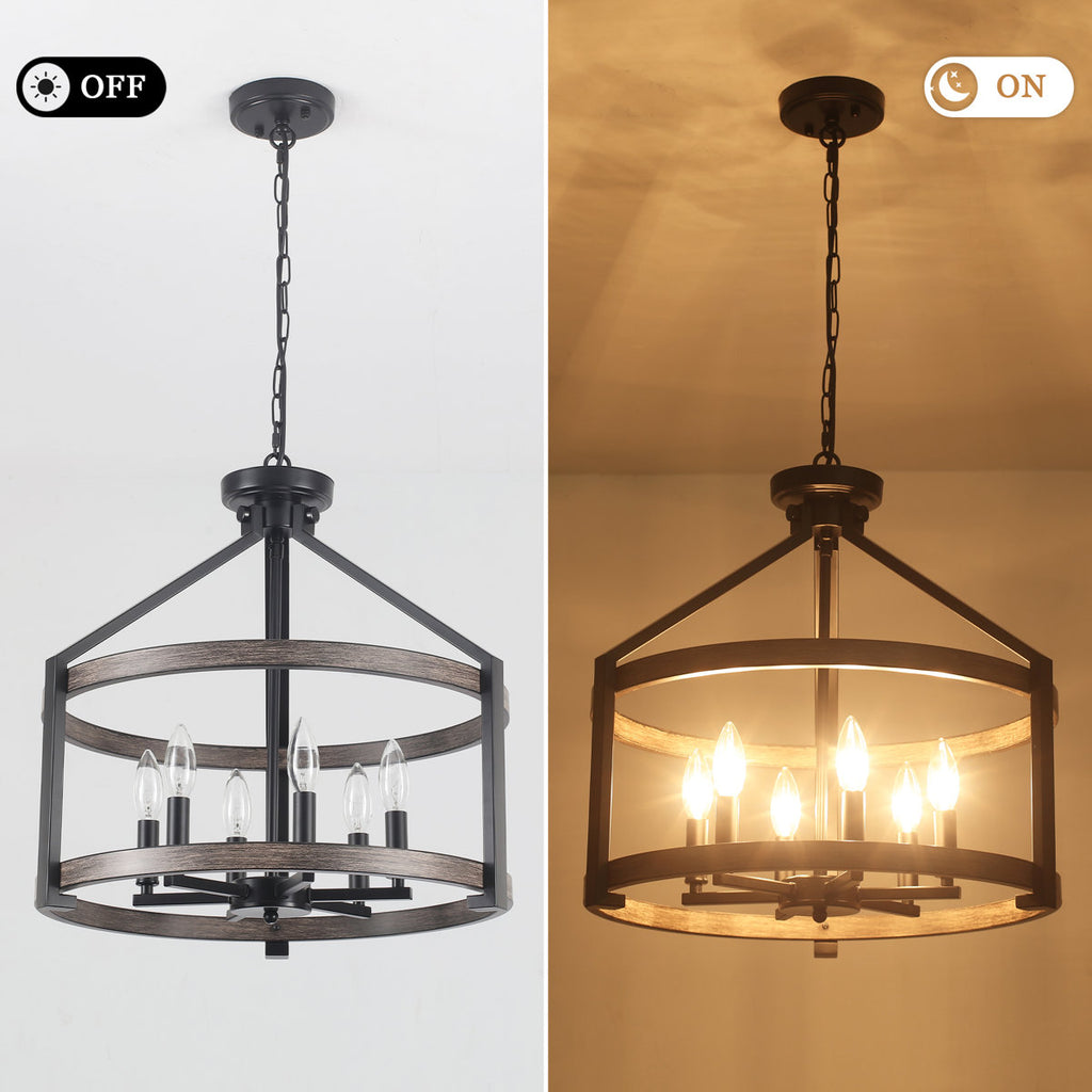 6-Light 23.1" Dimmable Farmhouse Round Cage Chandelier
