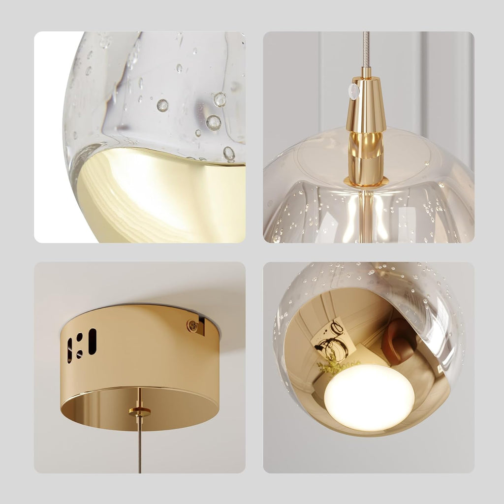 Modern Gold Single Pendant Light with Bubble Glass, Small Globe Pendant Light 70.86" Drop, Kitchen Pendant Lighting