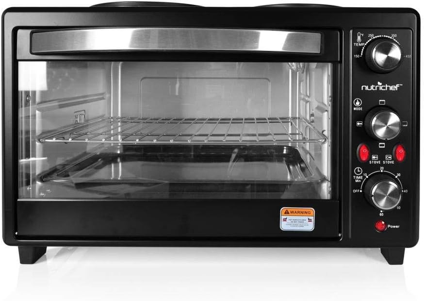Updated Premium Version Multifunction Grill Oven, Dual Hot Plate, Toaster Oven w/Rotisserie, Grill/Griddle Top