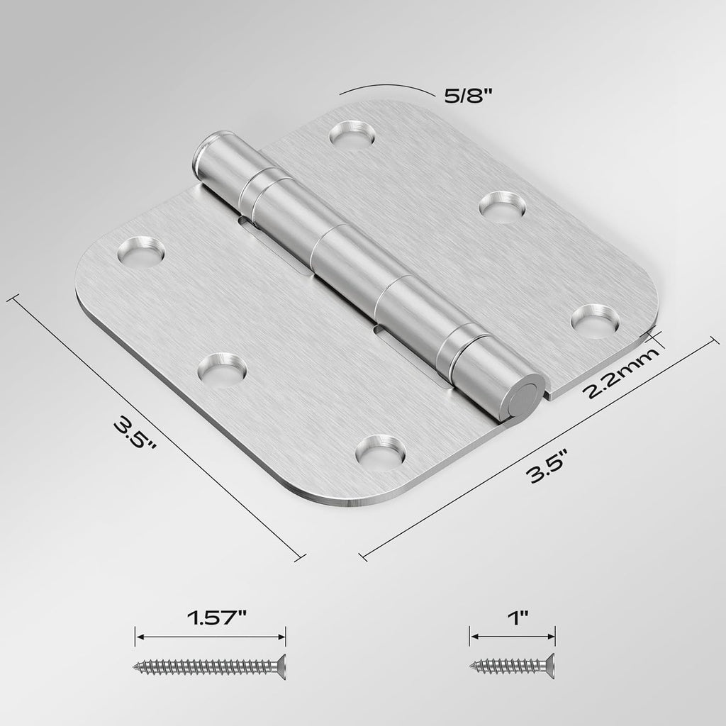 Brushed Nickel Door Hinges 12 Pack 3.5 Inch 5/8" Radius Round Satin Nickel Interior Ball Bearing Hinges with 5/8"