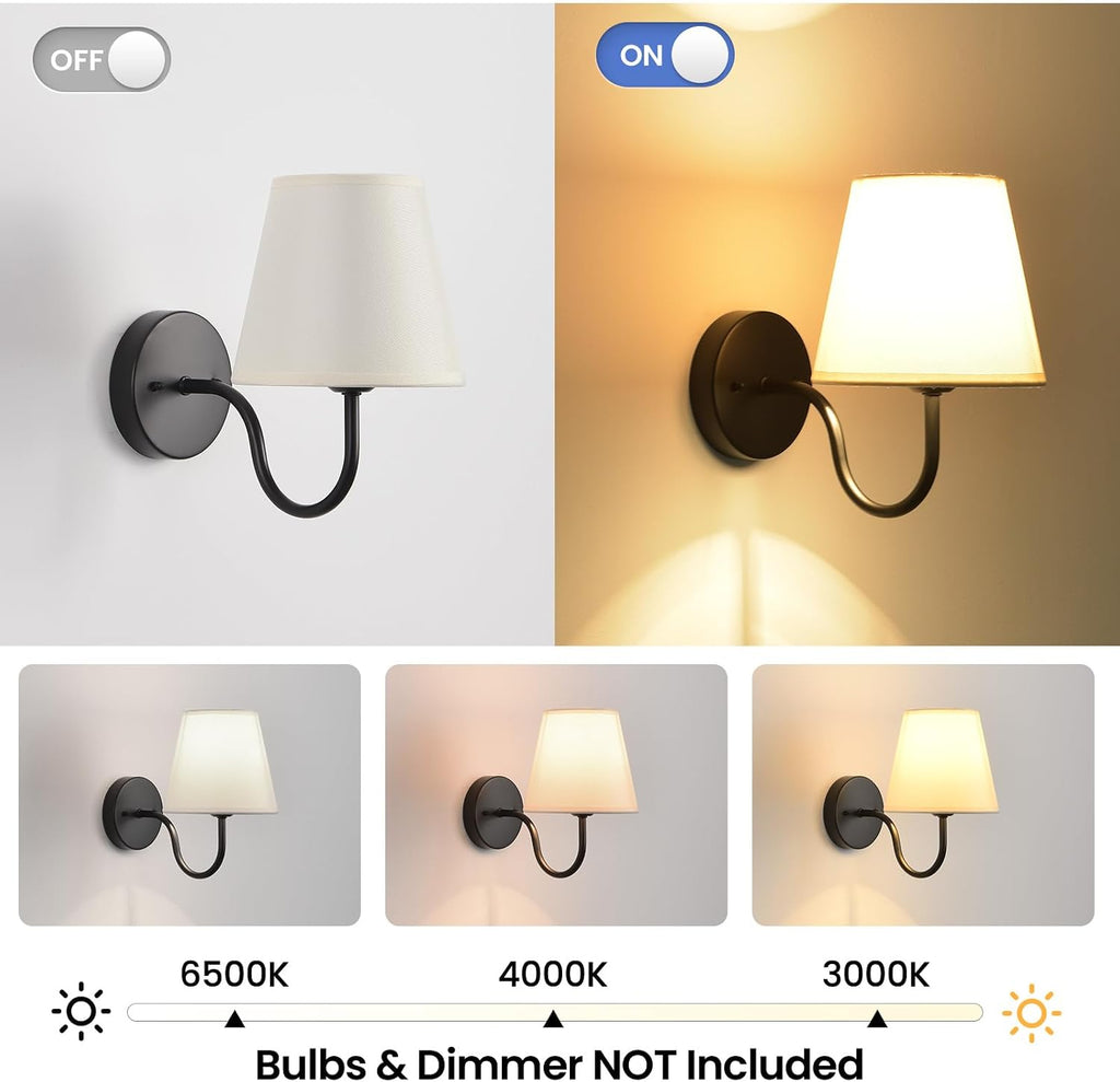 Wall Sconces Sets of 2, Bathroom Vanity Sconces Wall Lighting, Indoor Wall Lights with Light Beige Fabric Shades