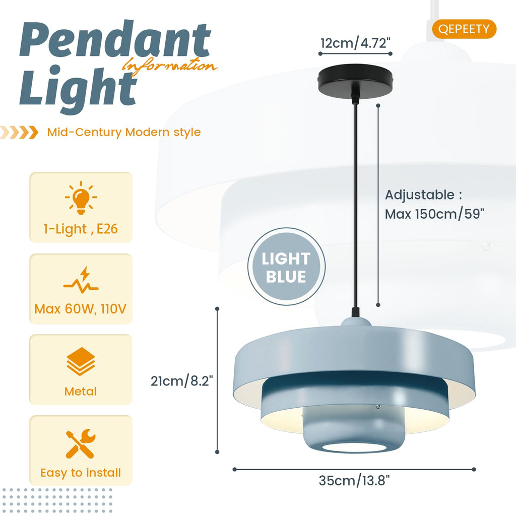 Light Blue Nordic Pendant Light Adjustable Dining Room Ceiling Lamp