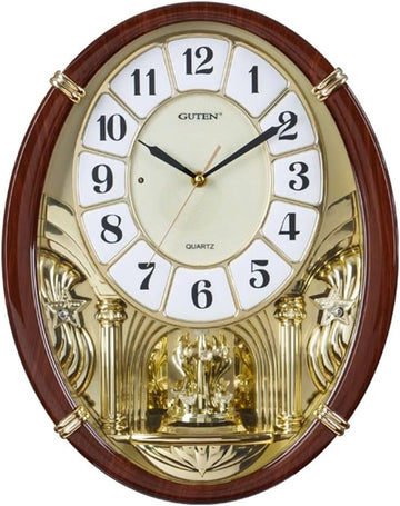 Melodies in Motion Musical Wall Clock - Chiming Wall Clock with Rotating Crystal Pendulum - 12 Melodies - Adjustable Volume - Night Shutoff