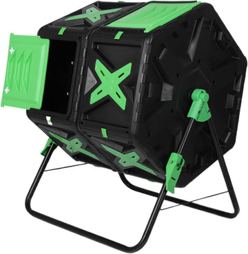 140L Dual Rotating Composter 360° Tumbling Bin Sliding Door Patio Garden Compost Maker