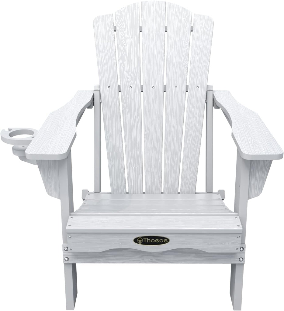 Folding Adirondack Chair Set of 2, HDPE Outdoor Chairs, Patio Chairs | All-Weather Fire Pit Chair Set of 2, with Cup