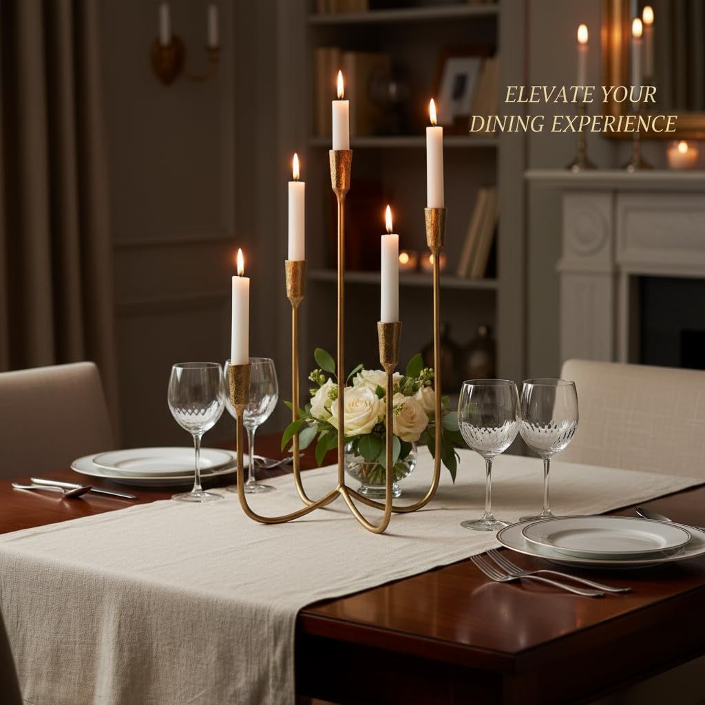 Candelabra for 5 Taper Candles – Hand-Forged Candle Holder with Elegant Vintage Finish – Decorative Centerpiece for