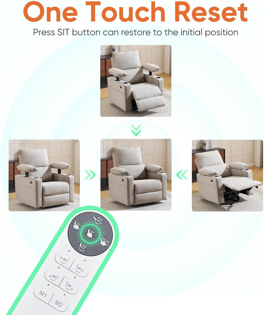 270° Swivel Rocker Recliner with Adjustable Armrests,Oversized Power Nursery Recliner with Heating and