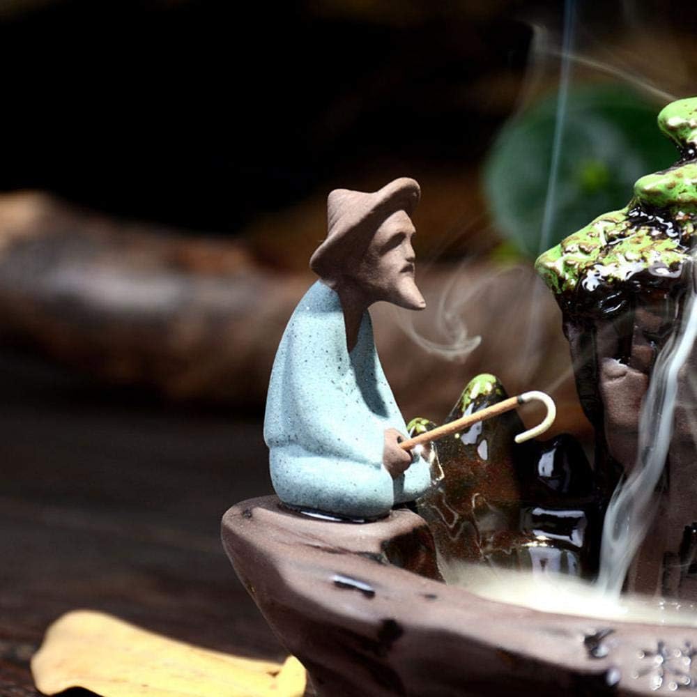 Guilin Scenery Incense Burner, Ceramic Backflow Incense Holder with Incense Cones Decor Yoga - Set of 10