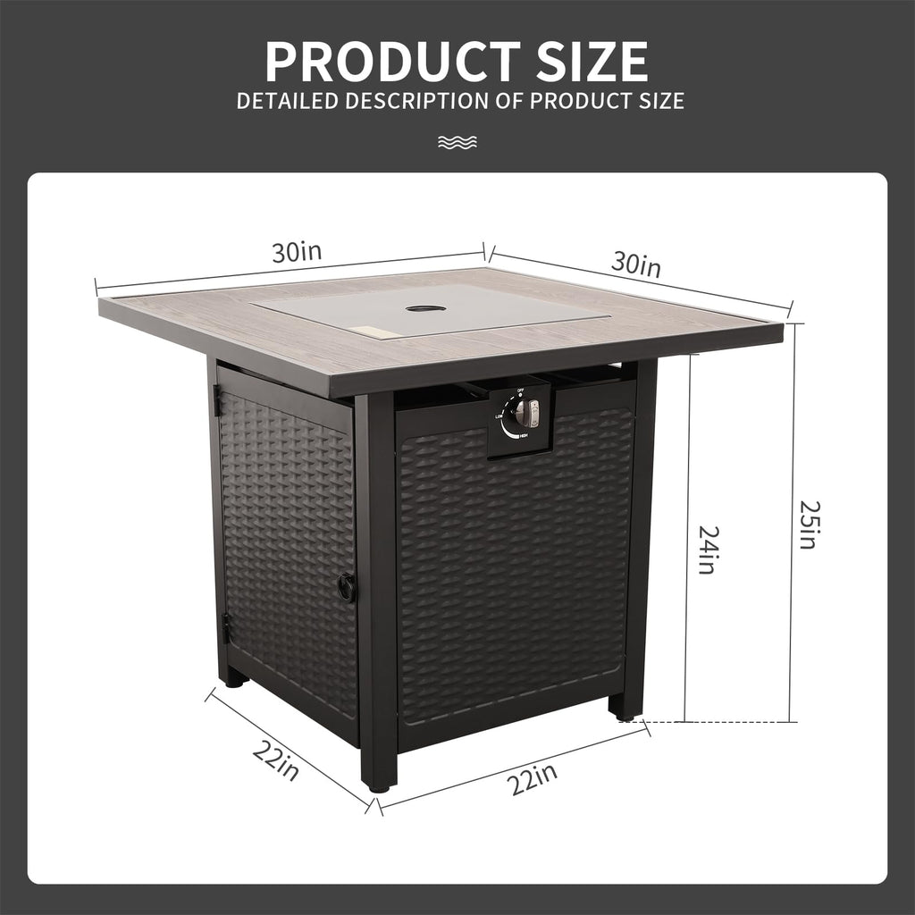 Outdoor Propane Fire Pit, 30 Inch Patio Firepit Table with Fire Glass for Outside Parties and Gatherings on Garden
