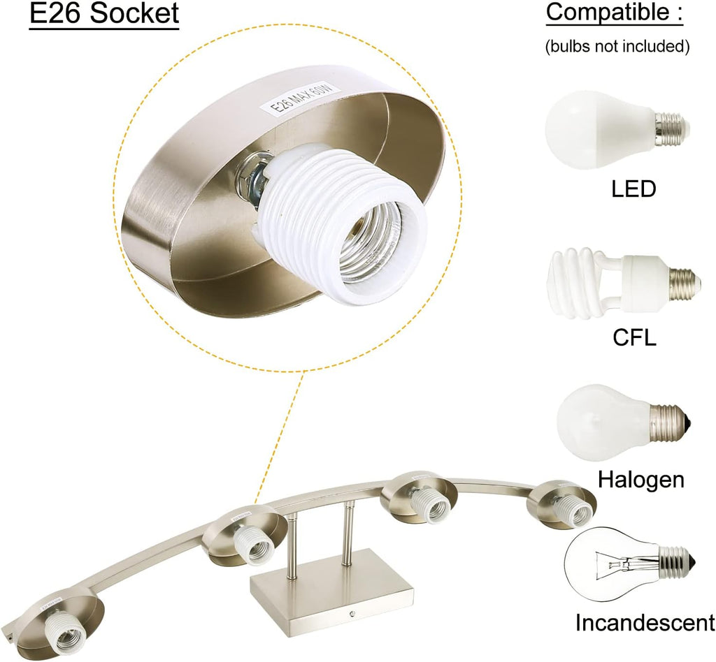 4-Light Brushed Nickel Vanity Light Fixture with White Glass Shade Over Mirror, 31.5 Inches