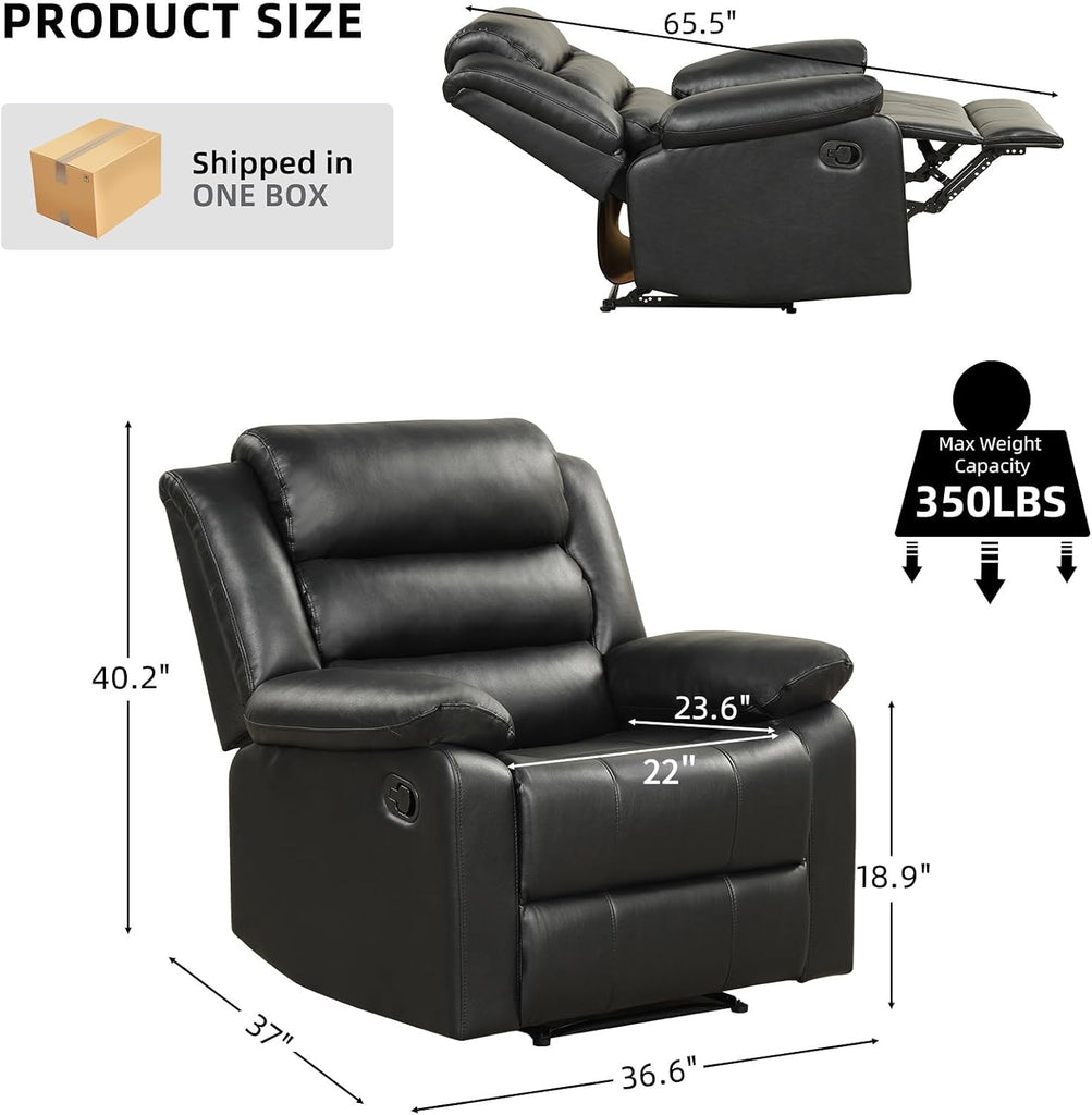 Manual Recliner Chair with Overstuffed Arm and Extra-Padded Back, Breathable PU Leather Reclining Chair for Adults