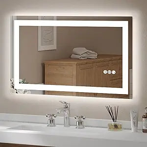 Led Bathroom Mirror 40X24 Inch Tempered Glass - Frameless Led Backlit Lighted Mirror Vanity with Anti-Fog, 3 Colors