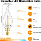 Dimmable LED Candelabra Bulbs 40 Watt Equivalent, 2700K Soft Warm White Chandelier Light Bulbs, 4W 460 Lumens Flame