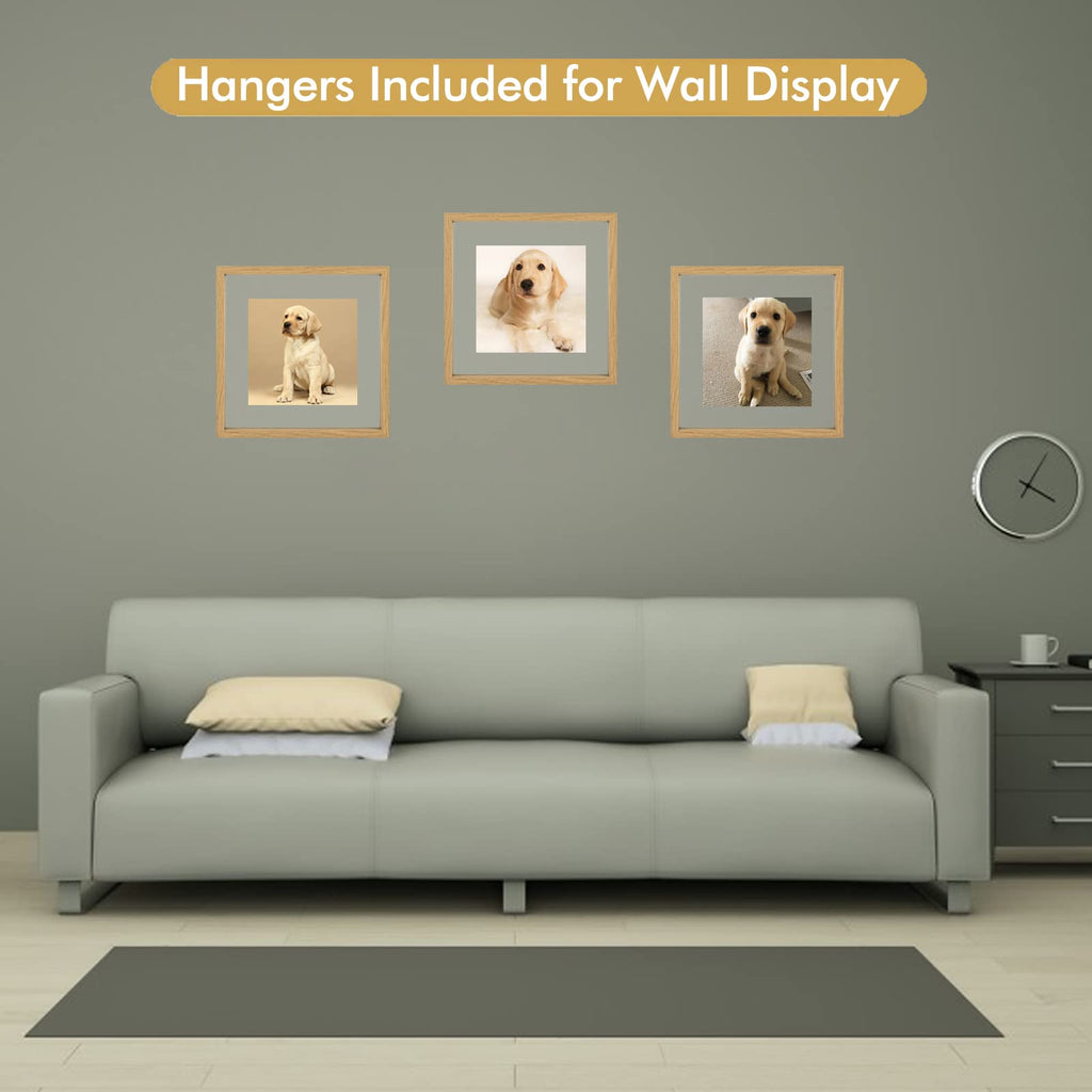 10x10 Floating Frame Set of 2, Double Glass Square Photo Frame, Display Any Size Photo up to 10x10, Wall Mount or