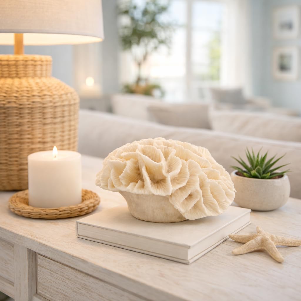 Polyresin Coral Figurine Sculpture - Decorative Accent for Shelf or Table, Coastal-Inspired Design - Accent Piece for