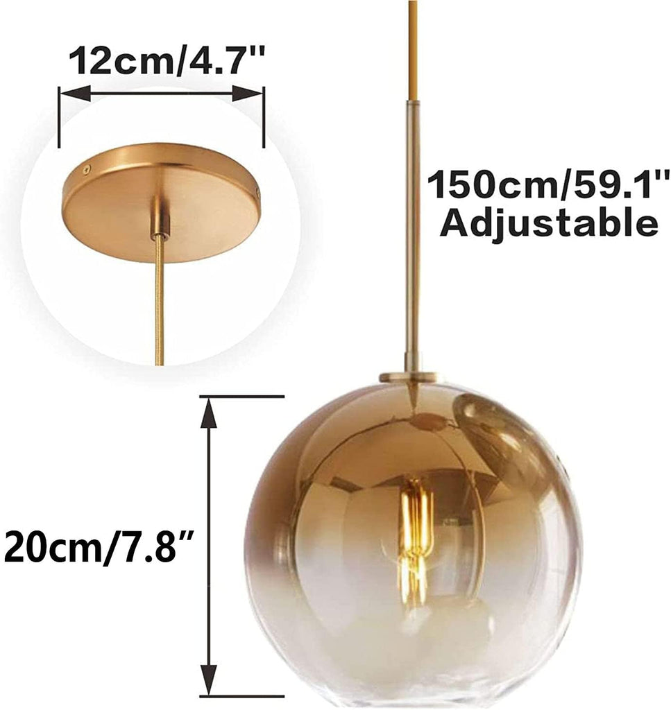 Gradient Color Glass Pendant Light,Modern Glass Hanging Light Chandelier Light (Gold, 20cm)