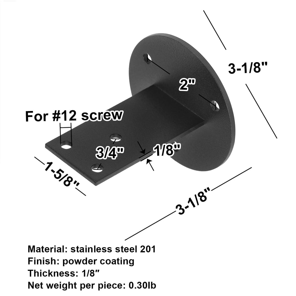 8 Pack Stair Flat Handrail Bracket, Wall Mount, Black Stainless Steel