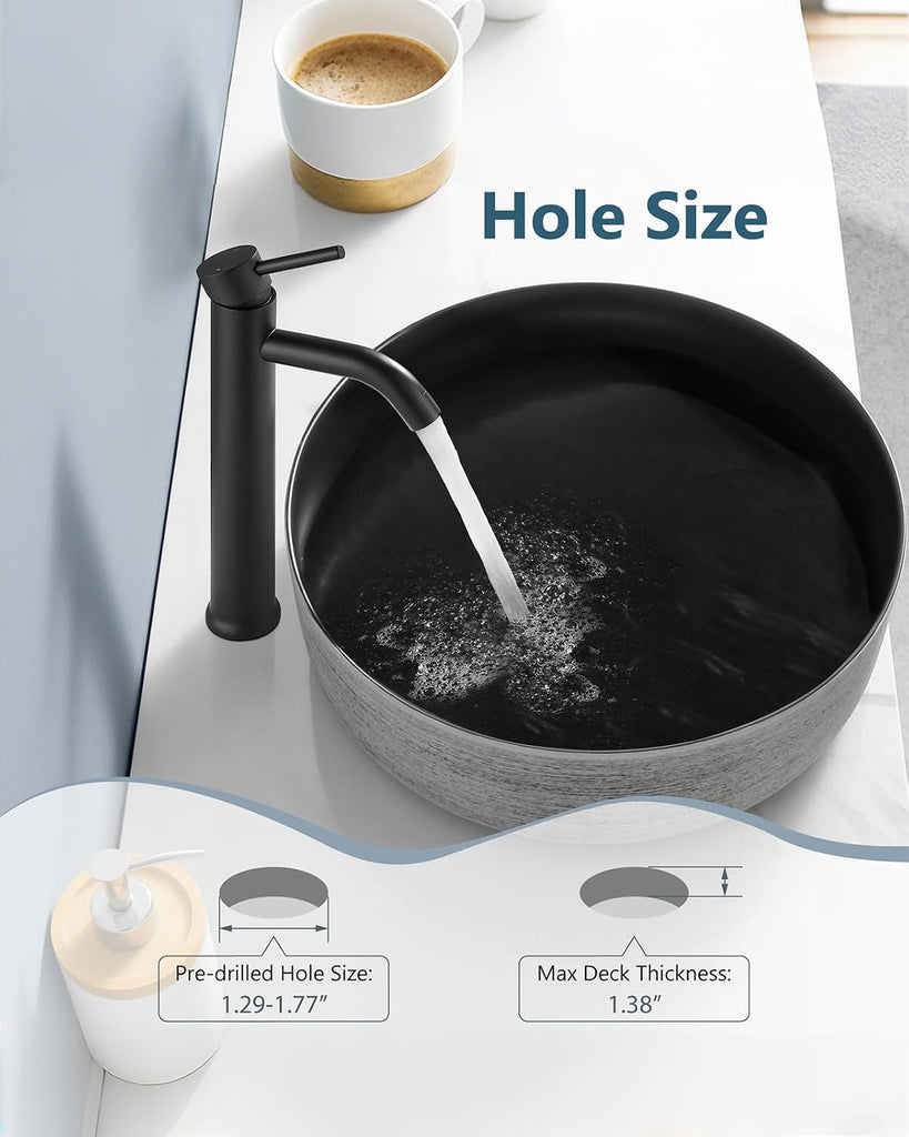 Matte Black Vessel Sink Faucet Bathroom Faucet Tall Stainless Steel Bathroom Sink Faucet Single Handle One Hole Round