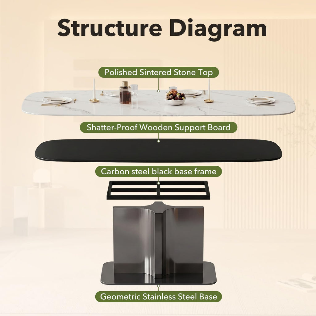63" Sintered Stone Dining Table for 6-8, Modern Kitchen Table