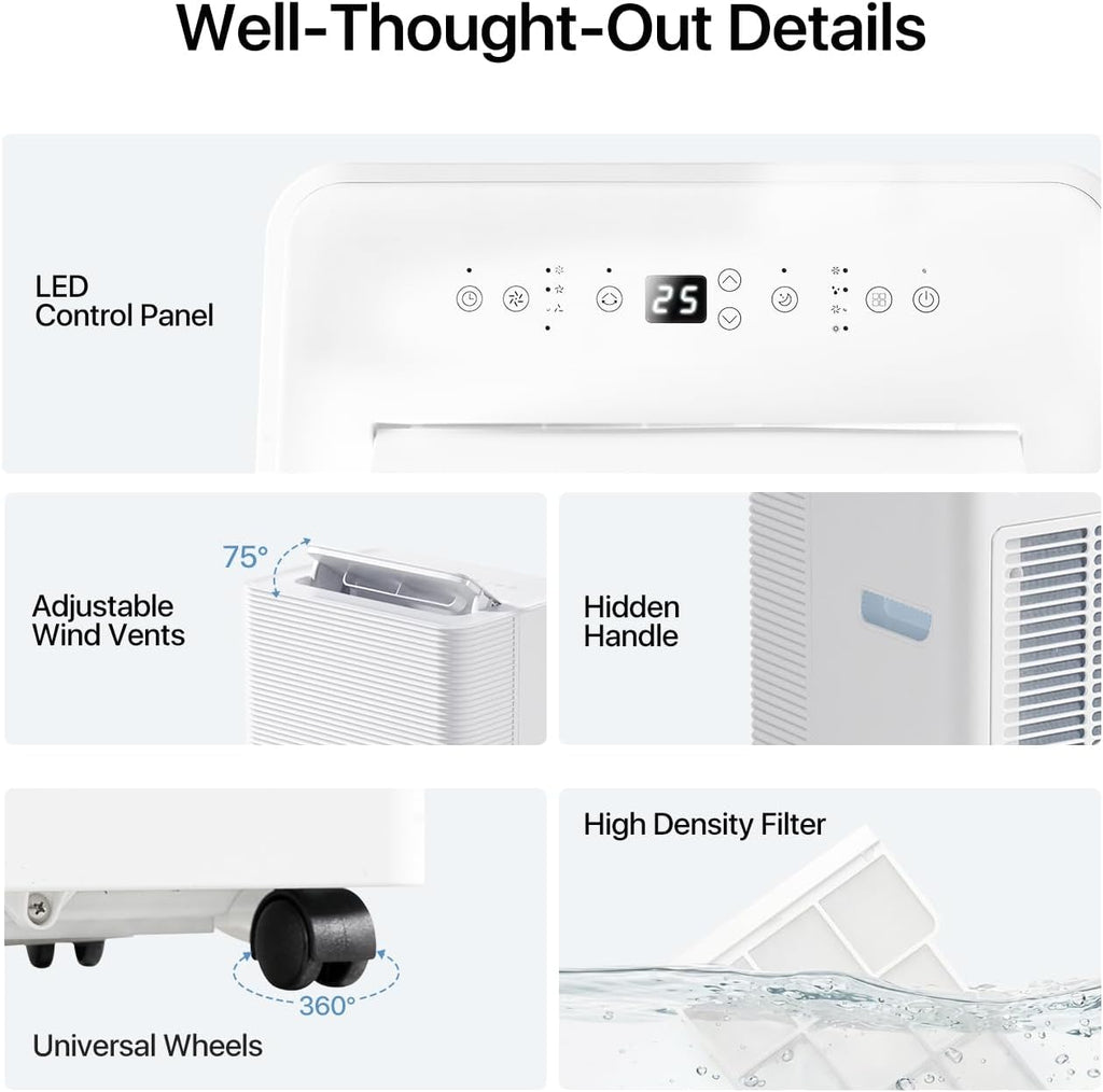 12000BTU Portable Air Conditioner with Heater, 5-in-1 Portable AC Unit with Cooling & Heating