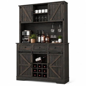 72 Inch Tall Farmhouse Coffee Bar Cabinet with Storage, Rustic Oak