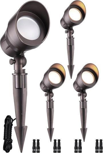 4-Pack 5W 12-24V Low Voltage LED Spotlight 3000K Oil Rubbed Bronze | Landscape Pathway Lights Outdoor, CRI90