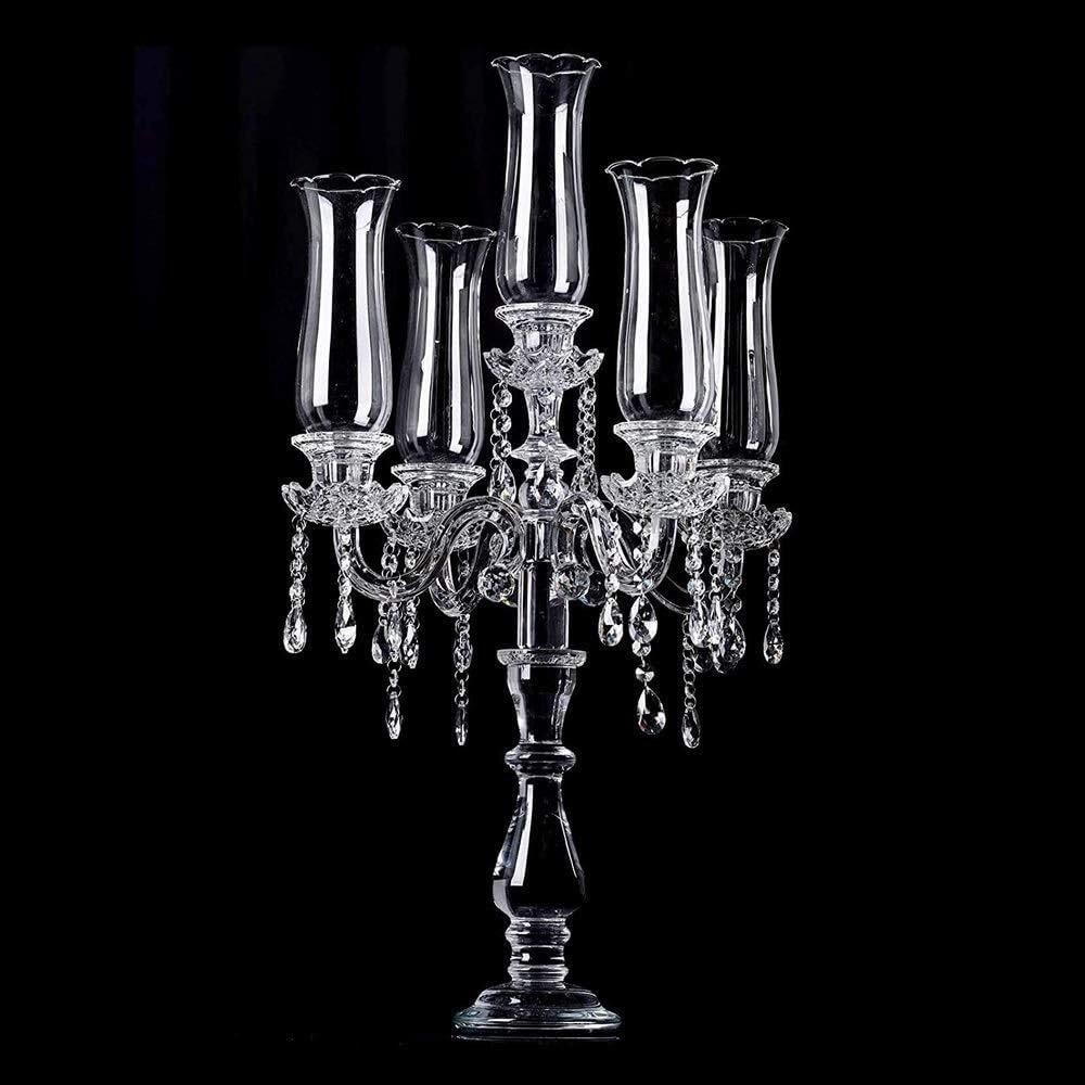 5 Arm Crystal Candelabra，32 inch Tall High-end Handcrafted Exquisite Candlestick