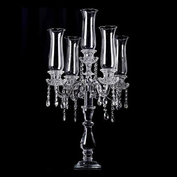 5 Arm Crystal Candelabra，32 inch Tall High-end Handcrafted Exquisite Candlestick