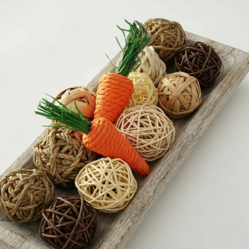 Rattan Balls for Bowl Filler Decor, Natural Handmade Wicker Decorative Orbs (2.8"-4.7") for Vase, Centerpiece - Set of 10