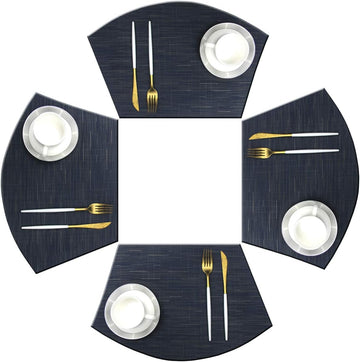 Wedge Placemats for Round Table Woven Vinyl Heat Resistant Washble Easy Clean Table Mats(Navy) - Set of 4