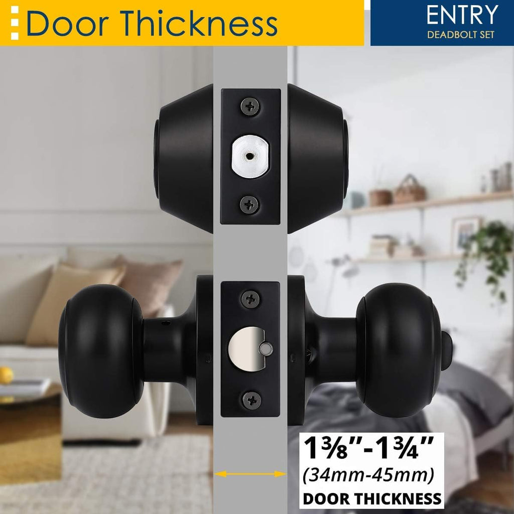 4 Pack Keyed Alike Entry Door Knobs and Double Cylinder Deadbolt Lock Combo Set, Matte Black Finished Door Lock Set