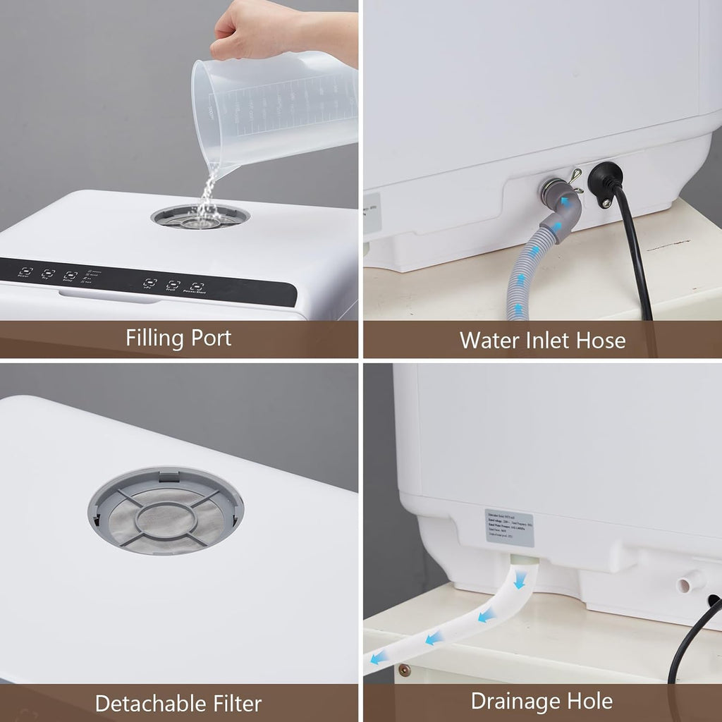 Portable Dishwasher, Mini Dishwashers with 2-in-1 Water Supply Modes, 5 Wash Programs