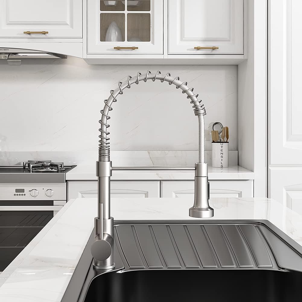 Kitchen Faucet with Pull Down Sprayer Brushed Nickel Stainless Steel 1 Handle Pull Out Spring Sink Faucets 1 Hole Or 3