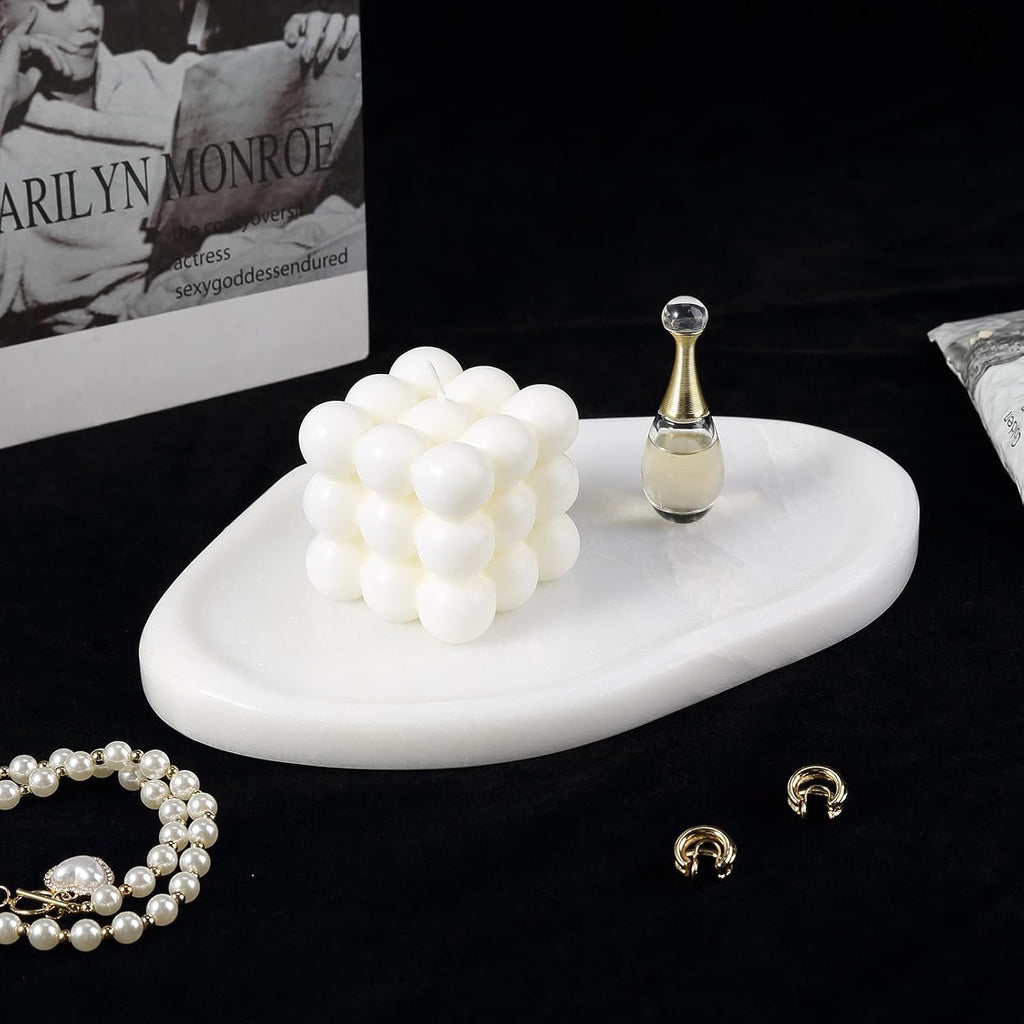 Marble Jewelry Tray Trinket Dish, Decorative Cloud Vanity Key Tray for Women, Perfume Ring Holder Dish for Ring
