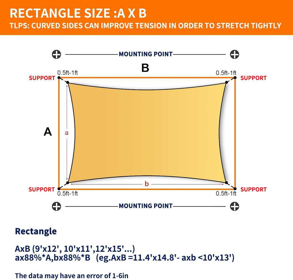 16'x20' Sun Shade Sail Curved Commercial Outdoor Shade Cover Dark Grey Rectangle Heavy Duty Permeable 185GSM UV Block