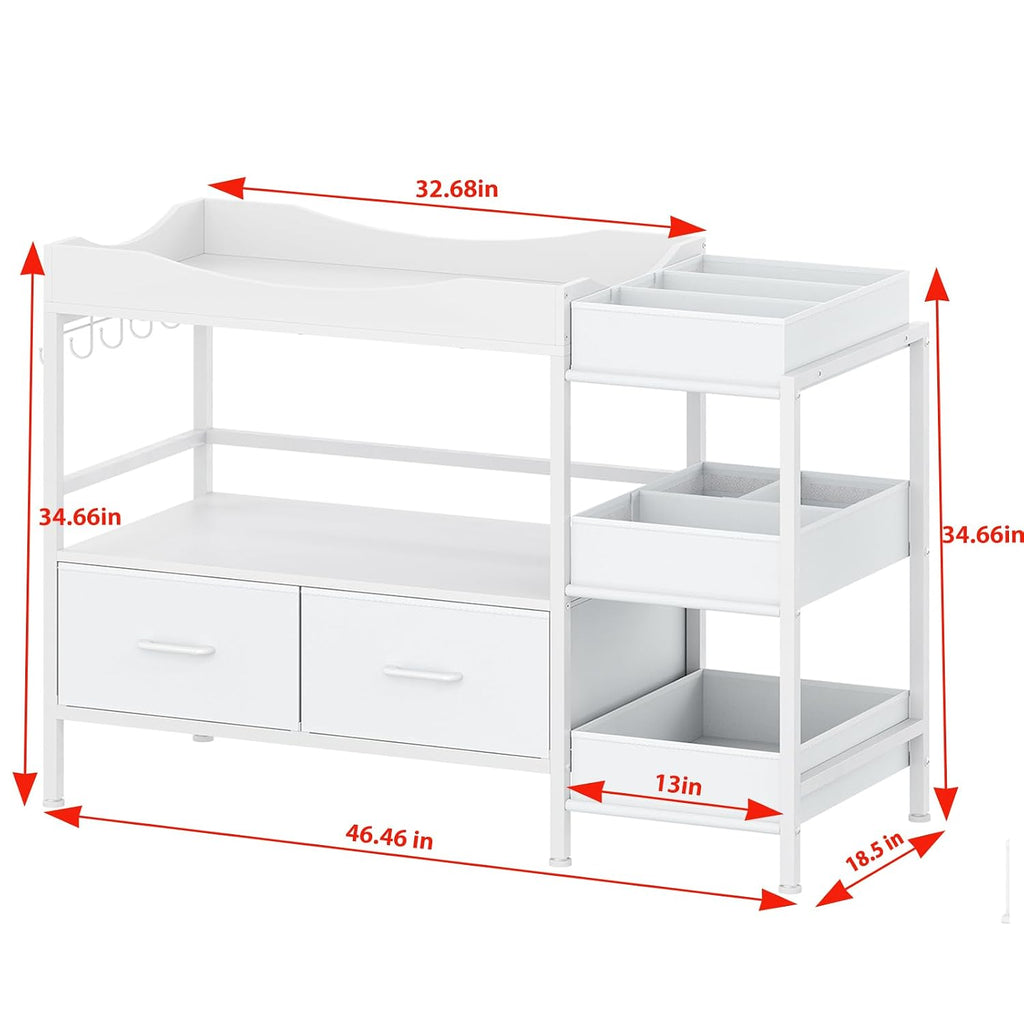 Baby Changing Table with Storage,Heavy-Duty Diaper Changing Station, White Nursery Dresser Organizer with 2 Large