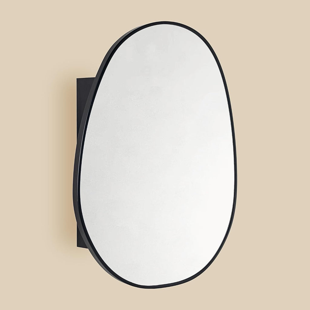 Surface Mount Black Bathroom Medicine Cabinet with Mirror, Wall Mounted Irregular Asymmetrical Bathroom Medicine