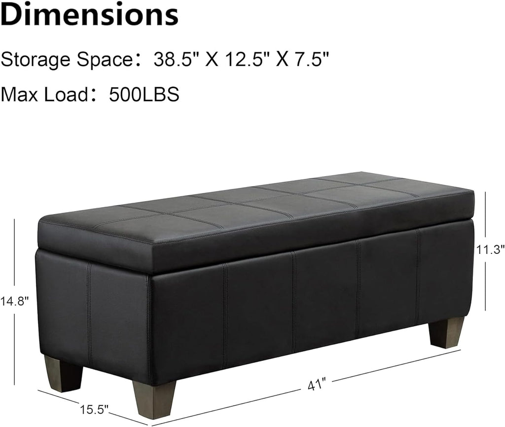 41" Storage Ottoman, Storage Bench with Safety Hinge, Upholstered Synthetic Leather Ottoman Bench , Foot Rest