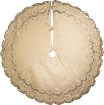 72-Inch Gold with Sequins Scalloped Embroidered Tree Skirt