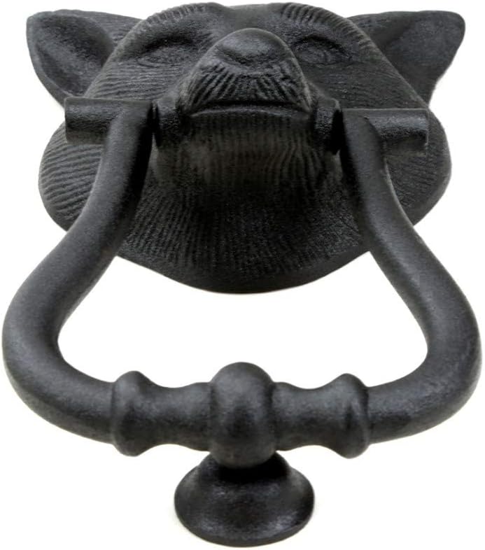Door Knockers 8.5 in. Black Cast Iron Fox Head Shaped Door Knocker with Mounting Hardware