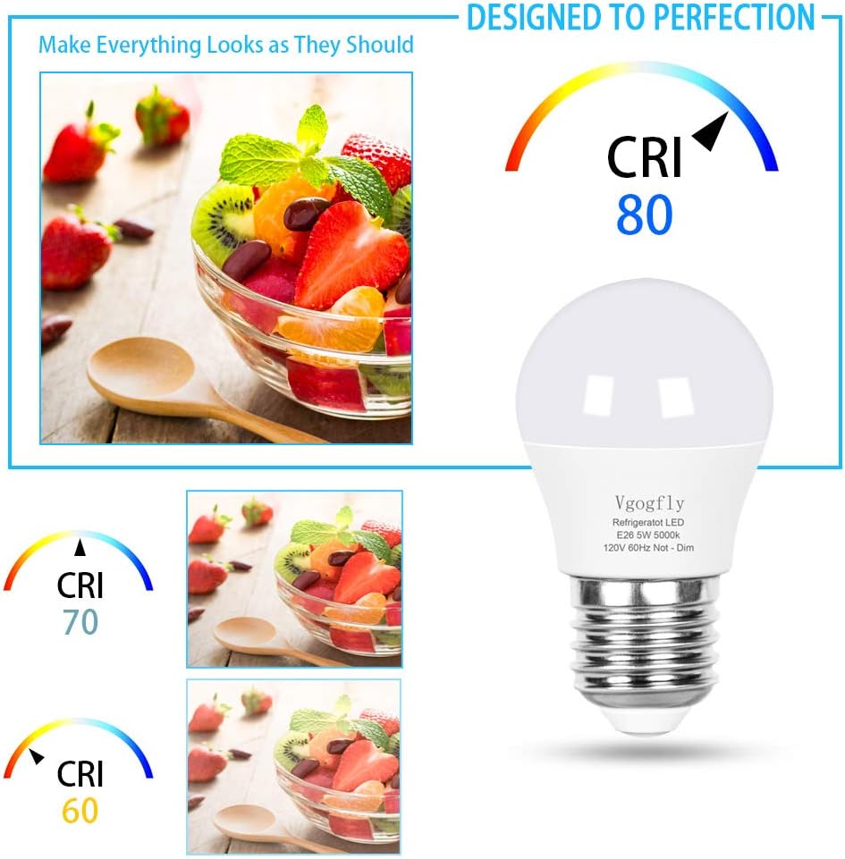 LED Refrigerator Light Bulb 40W Equivalent 120V A15 Fridge Waterproof Bulbs 5 W Daylight White 5000K E26 Medium Base (2 Pack)