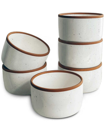 Ceramic - 4oz, Set of 6 - Small Oven Safe Baking Dishes/Cups - For Personal Pudding, Creme Brulee, Souffle, Serving