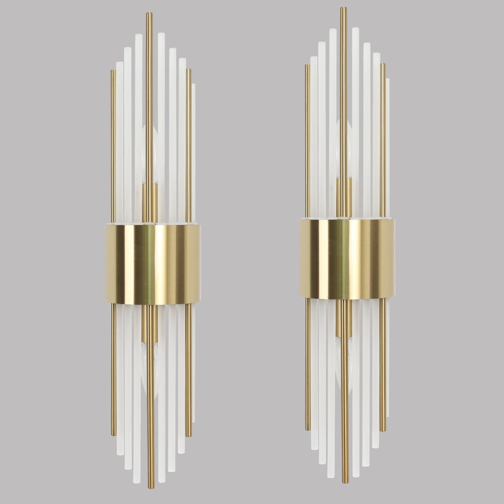 2-Light Modern Crystal Wall Sconces Titanium Gold Vanity Wall Light with Frosted Glass Luxury Set of 2 Wall Light