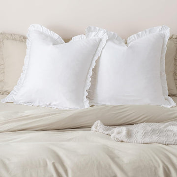 100% Washed Cotton Euro Shams with Ruffle, 2 Pack 26" x 26" Cotton Euro Sham Pillow Covers, No Insert, Ultra Soft