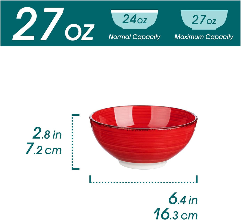 Bonita Cereal Bowls Set of 6-27 Oz Ceramic Soup Bowls, Microwave & Dishwasher Safe, 6 Inch Colorful Serving Bowls