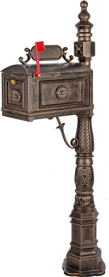 Barcelona Decorative Post Mailbox Combination Stratford Heavy Duty Postal Mail Box Cast Aluminum(Bronze)