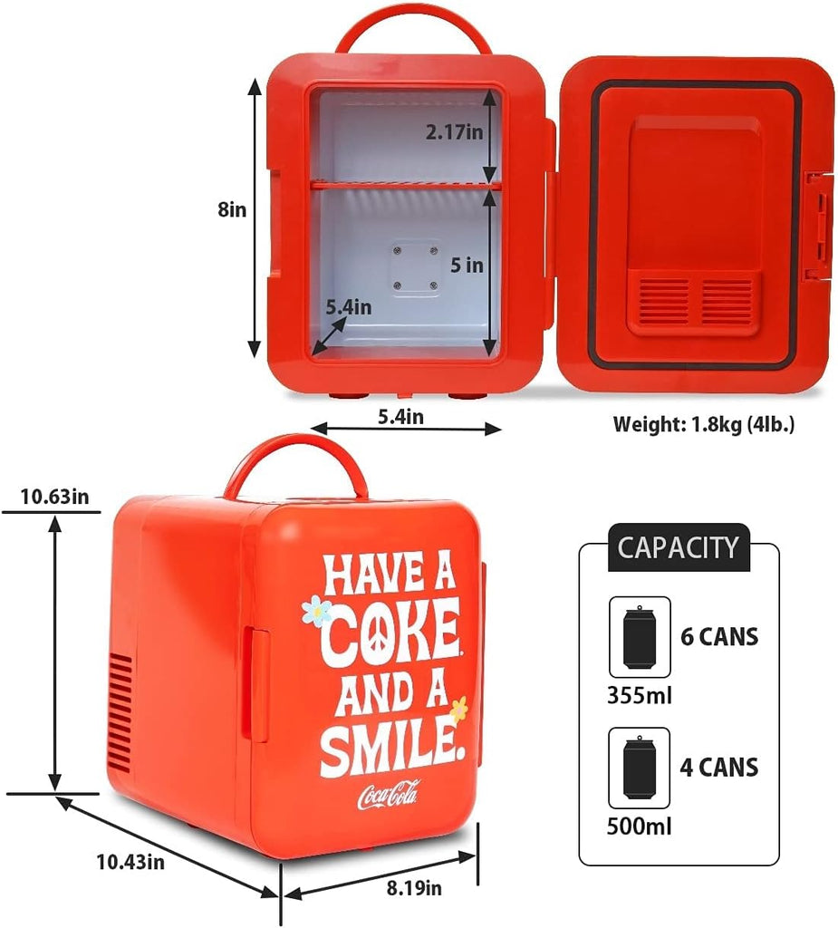 Mini Fridge, 6-Can Portable AC/DC Thermoelectric Cooler & Warmer, Compact Dorm Fridge for Skincare, Office Desk, Car
