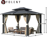 10'x12' Gazebo with Galvanized Steel Roof, Hardtop Double Roof with Anti-Rust Coating